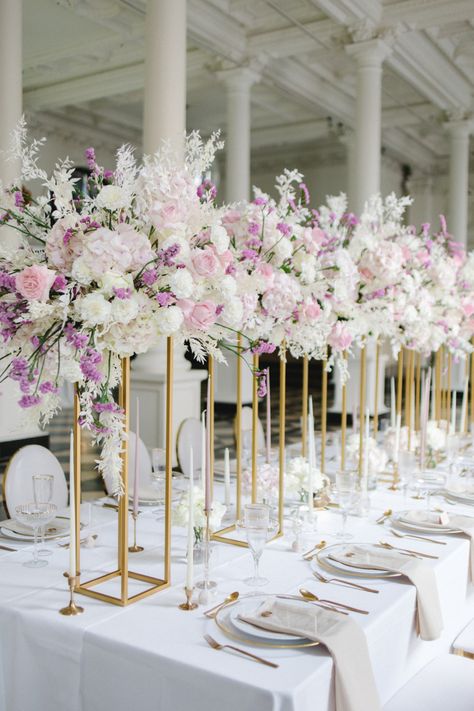 Table Floral Decorations, Pink Purple Wedding, Wedding Hall Decorations, Beautiful Wedding Reception, Tafel Decor, Dream Wedding Decorations, Wedding Floral Centerpieces, Wedding Company, Pastel Wedding