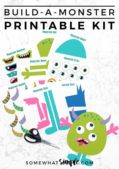 Build A Monster Printable Kit    Looking for something to keep little hands busy? Try this adorable Build A Monster Printable Kit! All you need are office supplies and some imagination! via @somewhatsimple Build A Monster, Monster Printable, Monster Faces, Kinder Worksheets, Vip Kid, Monster Craft, Free Printable Crafts, Monster Crafts, Monster Theme