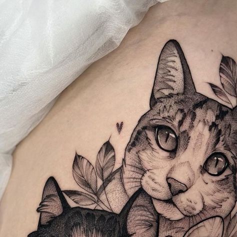 Unusual Tattoos, Cat Lover Tattoo, Cat Face Tattoos, Cat Portrait Tattoos, Black Cat Tattoos, Fantasy Tattoos, Cat Tattoo Designs, Spooky Tattoos, Tattoo Portfolio