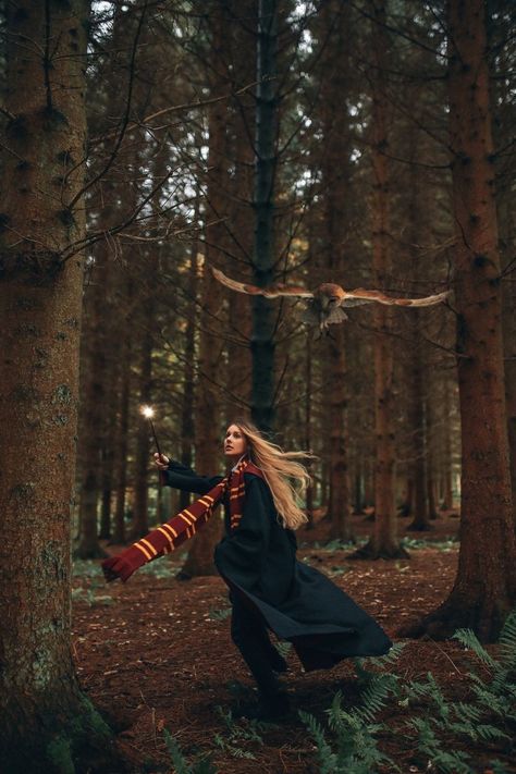 Harry Potter Photography, Harry Potter Portraits, The Forbidden Forest, Gryffindor Aesthetic, Forbidden Forest, Harry Potter Cosplay, Halloween Photography, Harry Potter Decor, Hogwarts Aesthetic