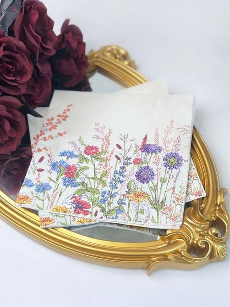 20pcs/Set Disposable Spring Blossom And Plant Printed Napkins 13*13inch For Wedding Tea Party Decoration, Home & Restaurant Use | SHEIN USA Spring Decor Party, Wedding Tea Party, Tea Party Decorations, Purple Wedding Flowers, Wedding Tea, Birthday Table, Tea Party Garden, Printed Napkins, Home Restaurant