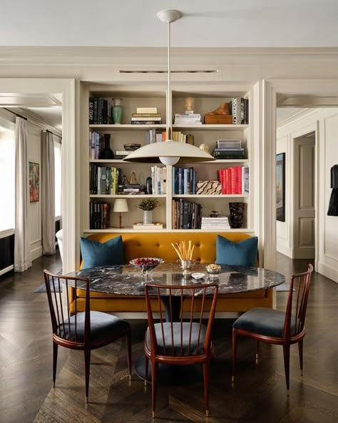 Warm Dining Room, Nickey Kehoe, Kitchen Banquette, Urban Electric, Alabaster White, Kitchen Nook, Dining Nook, Dining Room Inspiration, White Paint