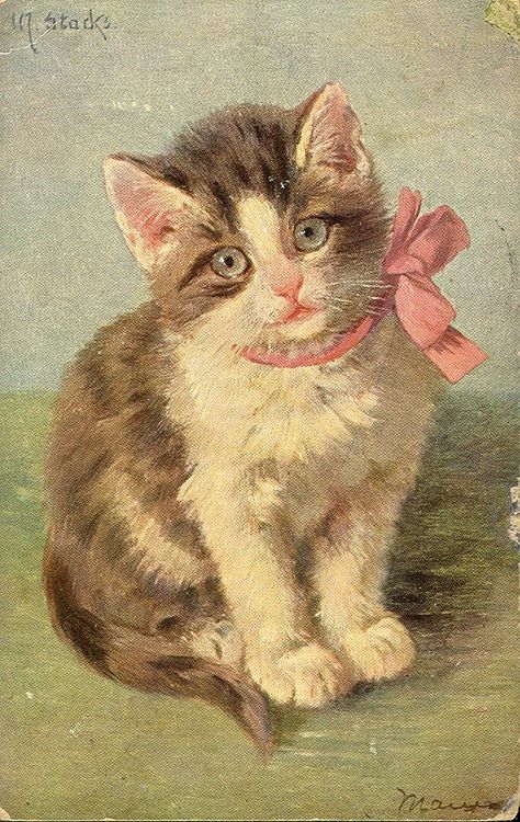 Kittens Vintage, Cat Art Illustration, Art Mignon, Image Chat, Art Et Illustration, Cats Illustration, Old Paintings, Arte Animal, Cat Painting