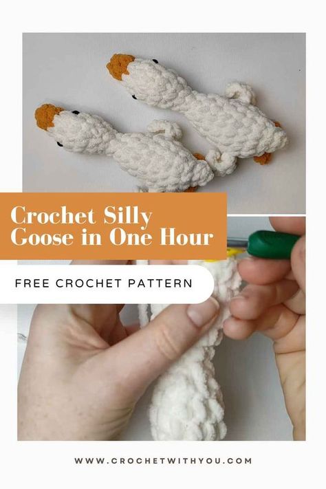 Crochet Silly Goose in One Hour CrochetProjects, DIYCrochet, CrochetPatterns Cute Small Amigurumi Free Pattern, Silly Crochet Ideas, Crochet Small Projects Gift Ideas, Quirky Crochet Patterns, Crochet Plush Keychain, Crochet Goose Pattern Free, Silly Crochet, Crochet Goose, Small Amigurumi