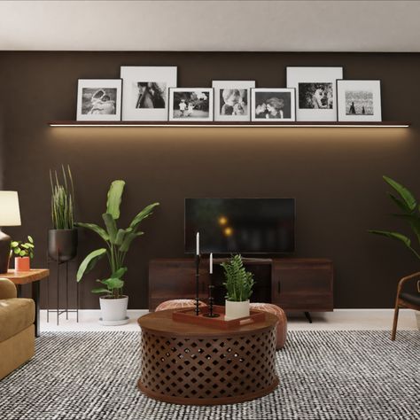 Brown Feature Wall Living Room, Dark Accent Wall Living Room, Living Room Zones, Brown Accent Wall, Brown Walls Living Room, Dark Brown Walls, Dark Accent Walls, Black Living Room Decor, Earthy Living Room