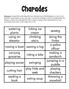 This game is a great way to break the ice at the beginning of the school year or to use anytime your students need a break! This resource includes charade ideas that are simple to act out, but entertaining to watch and guess. Charade Ideas, Christian Ice Breakers, Reverse Charades Word List, Fun School Activities, Memory Games For Adults, Ice Breaking Games, Easy Games For Kids Indoors, Icebreaker Games, Classroom Games For Kids