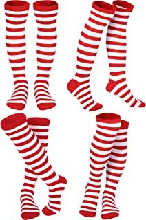 Amazon.com: Christmas Thigh High Socks Mens Striped Socks, Socks Thigh High, Stockings For Women, Striped Knee High Socks, Clown Shoes, Striped Tights, Thigh High Socks, Socks For Women, Thigh High Stockings