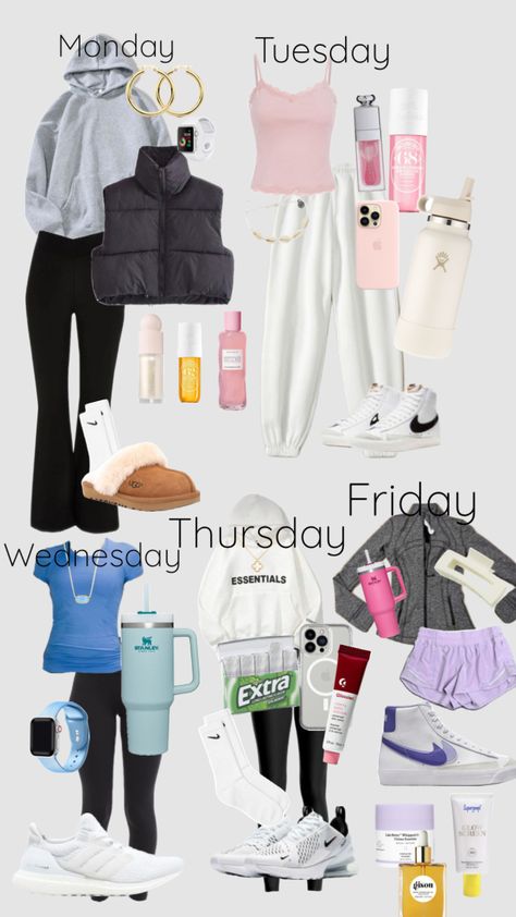 Outfits for days of the week #outfitinspo High School Must Haves, School Must Haves, Outfit School, Makeup Clothes, Weekly Outfits, Cute Preppy Outfits, Days Of The Week, Inspo Outfit, Preppy Outfits