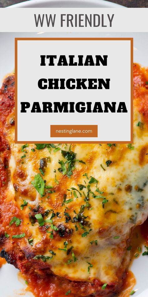 WW Friendly Italian Chicken Parmigiana Recipe. A hearty and healthy comfort food dinner. Lemon And Herb Chicken, Healthy Comfort Food Dinners, Sticky Chicken Recipe, Chicken Parmigiana Recipe, Parmigiana Recipe, Herb Chicken Recipes, Pineapple Chicken Recipes, Crispy Chicken Thighs, Easy Roast Chicken