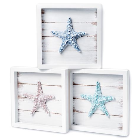 PRICES MAY VARY. SUMMER ON A WALL: 3D Textured Shells now as a Starfish Trio. You don’t have to live by the beach to enjoy all its pleasures. This beachy bathroom wall decor set features three hand painted starfish in delicate pastel hues SEASCAPE ACCENT: This beach-inspired framed wall art is perfect for any room in your home. Love a coastal cottage feel? This trio of starfish is a stunning beach bathroom decor, as well a coastal kitchen or bedroom accent FRAMED AND DISPLAY READY: Each shell in this ocean bathroom decor features an elegant white 7” x 7” wooden frame so all you have to do is decide where you want to display this coastal wall art. The sawtooth hanger is attached at the back, and 3 hanging screws with anchors are also included. GIFT READY PACKAGING: This charming coastal dec Beach Bedroom Wall Decor, Beach Decor Bathroom Ideas, Beach Decor For Bedroom, Beachy Office Decor, Beach Theme Office Ideas, Coastal Themed Bedroom, Modern Coastal Bathroom Decor, Beach Wall Decor Ideas, Aquamarine Decor