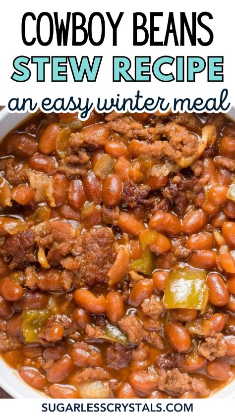 Discover the best cowboy baked beans with ground beef! This easy recipe combines hearty cowboy baked beans with hamburger, green peppers, and a smoky BBQ sauce. Perfect for family dinners, these cowboy baked beans in oven are a one-pot wonder. Serve them up at your next barbecue, picnic, or tailgating party for a dish everyone will love! Try this delicious take on cowboy baked beans from canned beans and enjoy a true Western comfort food. Cowboy Ground Beef Recipes, Red Beans And Hamburger Meat, Ground Sausage And Beans Recipes, Meaty Beans Recipe, Pork And Beans With Ground Beef, Pot Of Pinto Beans Recipe, Western Beans, Ground Beef And Baked Beans, Baked Beans Recipe With Ground Beef