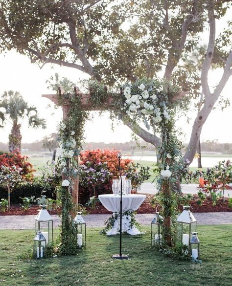 Bridal Guide Magazine on Instagram: “Lanterns and wooden ceremony structures make for an enchanting #outdoorwedding 😍 ⁠ 📸: @jessicadeyoungphotography⁠ 📋: @themajesticvision” Wedding Arch With Lanterns, Wedding Arbors, Wedding Archway, Wedding Arches, Bridal Guide, Wedding Lanterns, Ceremony Backdrop, Wedding Board, Wedding Arch