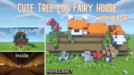 this is a Tree Log fairy house with a fox on top. made in minecraft Minecraft Fox Banner, Fox Minecraft Build, Minecraft Fox House, Log Fairy House, Fox Minecraft, Cute Minecraft, Minecraft Building Blueprints, Minecraft Tree, Minecraft Images