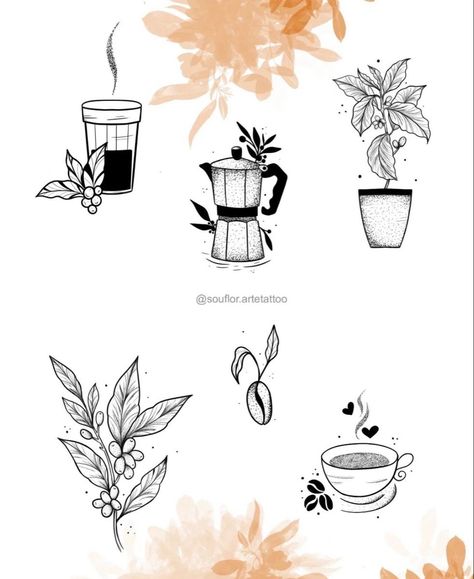 Coffee Tattoo Minimalist, Tattoo Cafe, Minimal Tattoo Designs, Minimal Tattoo Ideas, Coffee Tattoos, Plant Tattoo, Small Hand Tattoos, Tattoo Design Book, Spine Tattoos