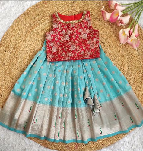 Girls Ethnic Wear Indian Children, Kids Fashion Photoshoot, South Indian Lehenga, Lehenga For Kids, Kids Long Dress, Traditional Baby Dresses, Girls Ethnic Wear, Pattu Pavada, Indian Dresses For Kids