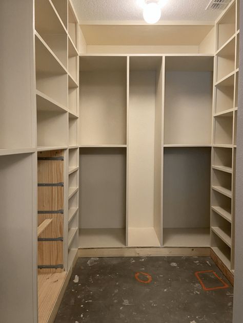 Build Own Closet, Diy Closet Layout Ideas, Small Master Closet Makeover Diy, Diy Closet Design Layout, Build Your Own Walk In Closet, 4x8 Closet Design, Walk In Closet Diy How To Build, Diy Home Closet, Diy Walk In Closet Makeover