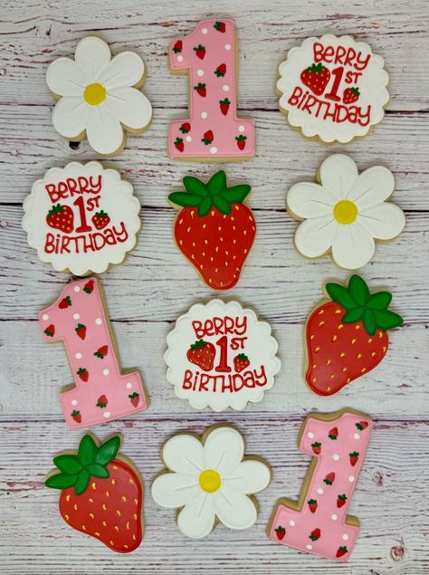 This Cookies item is sold by ClawsonCookies. Ships from Lake Orion, MI. Listed on Aug 31, 2024 My Berry First Birthday Cookies, Strawberry Birthday Activities, Strawberry Second Birthday, Berry 1st Birthday Cookies, Berry First Birthday Treats, Berry First Birthday Food, Strawberry 1st Birthday Party Theme, Berry Sweet One First Birthday, Berry First Birthday Cookies