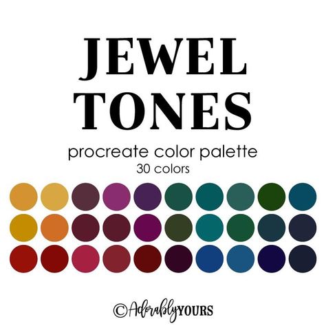 Gemstone Bedroom, Jewel Bedroom, Jewel Tones Color Palette, Jewel Tone Bedroom, Procreate Etsy, Jewel Tones Palette, Color Palette Procreate, Tone Color Palette, Jewel Tone Color Palette