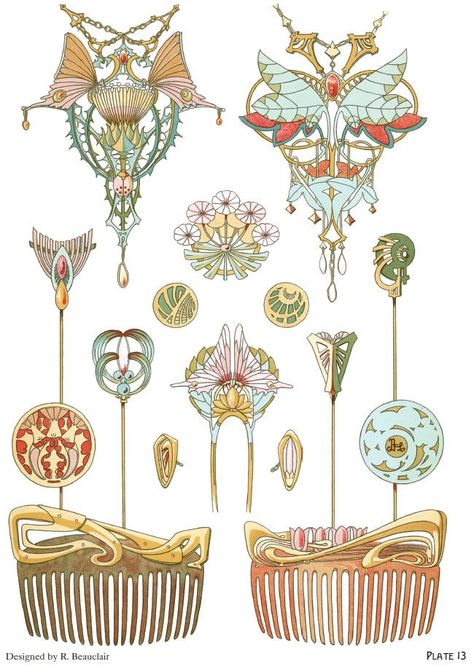 ART NOUVEAU JEWELRY DESIGNS By: Rene Beauclair - Welcome to Dover Publications  - Excerpt  4 Fiori Art Deco, Fleurs Art Nouveau, Arte Art Deco, Art Nouveau Tattoo, Motifs Art Nouveau, Jewerly Art, Nouveau Tattoo, Illustration Art Nouveau, Design Art Nouveau