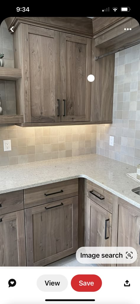 Ash Stained Cabinets, Grey Gel Stain Over Maple Cabinets, Sandy Color Kitchen Cabinets, Gray Hickory Kitchen Cabinets, Kitchen Counter And Cabinet Combinations, Greige Stained Kitchen Cabinets, Kitchen Ideas Black Accents, Weathered Oak Cabinets Kitchens, Light Wood Kitchen Cabinets Dark Floor