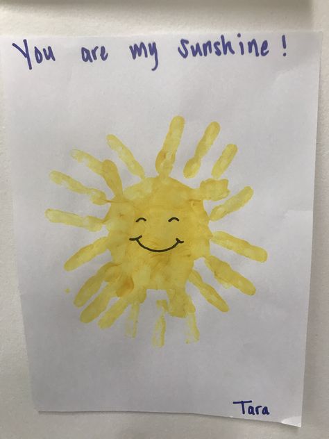 You Are My Sunshine Handprint Craft, Crafts For The Color Yellow, Color Yellow Craft, Sun Handprint Art, Color Yellow Crafts For Preschool, Handprint Sun Craft, Yellow Toddler Crafts, Yellow Crafts For Preschoolers, Sun Craft For Toddlers