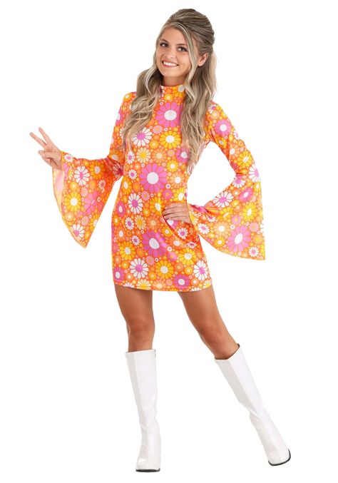 Costumes For A Song Title Theme Party, Movie Star Costumes For Women Hollywood, Flower Dress Costume, Costume Fleur, Hippie Costume Halloween, 70s Costume, Hippie Halloween, 1970s Hippie, Flower Costume