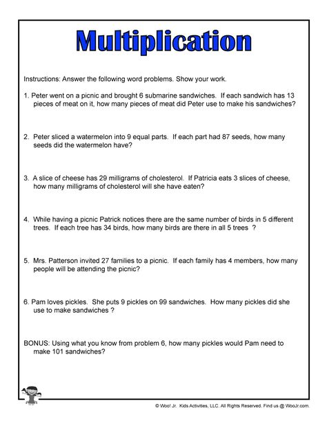 Multiplication Practice Word Problems | Woo! Jr. Kids Activities Maths For 3rd Grade, Grade 3 Multiplication Activities, Grade 3 Math Worksheets Word Problems, 3rd Grade Math Worksheets Word Problems, Multiplication And Division Word Problems 3rd Grade, Multiplication Word Problems For Grade 2, Multiplication Worksheets Word Problems, Math Word Problems 4th Grade, Mental Maths Worksheets Grade 3