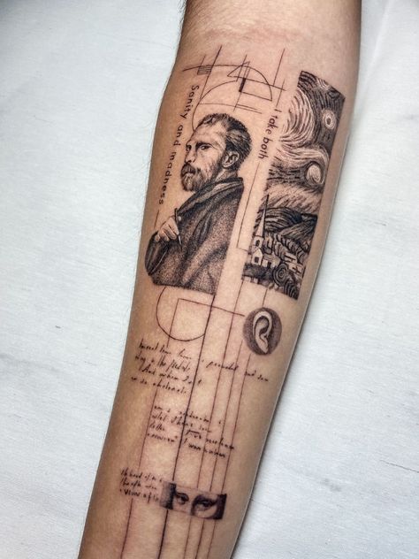 Radiohead Tattoo, Van Gogh Tattoo, Geometric Line Tattoo, Art Inspired Tattoos, History Tattoos, The Cranberries, Theme Tattoo, Greek Tattoos, Painting Tattoo