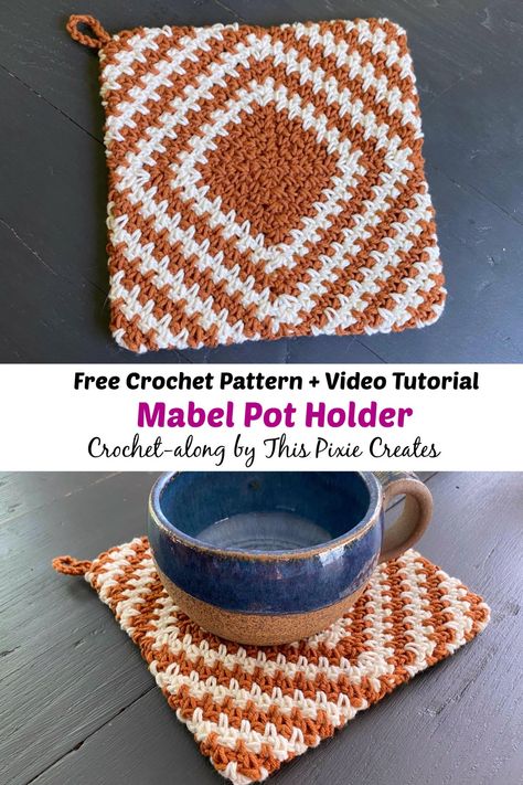 Crochet Pot Holders For Beginners, Granny Square Potholder Pattern, Crochet Pot Handle Cover Pattern, Crochet Pan Holder, How To Crochet A Pot Holder, Pot Holders Diy Free Pattern Crochet, Crochet Pot Holders Free Pattern Cotton, Crochet Hot Pad Pattern, Pot Holders Crochet Pattern Free