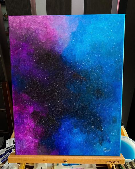 Physics Painting Ideas, Gaxaly Painting, Zodiac Painting Ideas On Canvas, Galaxy Diy Crafts, Galaxy Painting On Canvas, Galaxy Canvas Painting Easy, Outerspace Paintings Acrylic, Space Paintings Easy, Trippy Galaxy Painting