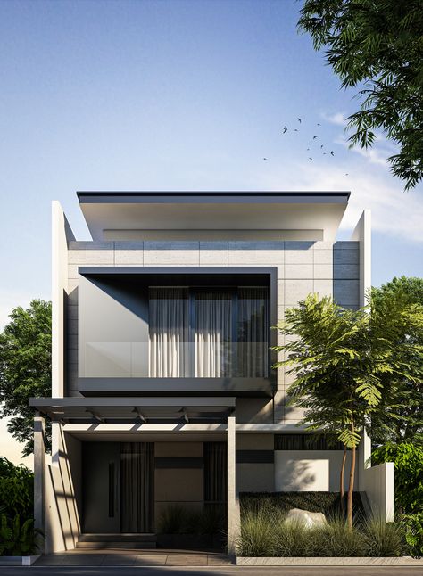 Small Modern House Exterior Minimalist, Small House Elevation Design Modern, Small House Facade, Residence Elevation, Scandinavia House, Small Modern House Exterior, Elevation House, Modern Tropical House, Small House Elevation