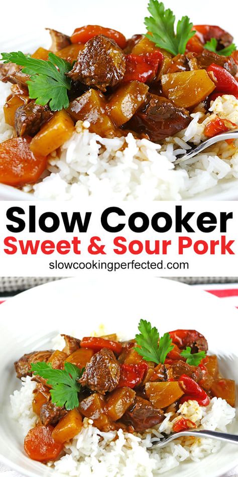 Pork Stew Meat Recipes, Cubed Pork Recipes, Sweet And Sour Pork Chops, Sweet N Sour Pork Recipe, Pork Stew Meat, Sweet Sour Pork, Stew Crockpot, Slow Cooker Pasta Recipes, Pork Crockpot Recipes