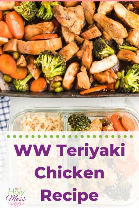 Weight Watchers Teriyaki Chicken Sheet Pan Recipe The Holy Mess Chicken Sheet Pan Recipe, Ww Chicken Recipes, Ww Meal Prep, Teriyaki Chicken Recipe, Weight Watchers Meals Dinner, Ww Lunch, Weight Watchers Lunches, Sheet Pan Meals Chicken, Healthy Family Dinner