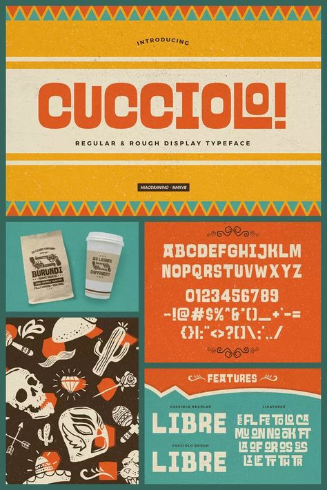 Cucciolo Font - MasterBundles Collage. Mexican Restaurant Graphic Design, Mexican Website Design, Mexican Restaurant Website Design, Mexican Typeface, Mexican Logo Design Ideas, Mexican Branding Design, Mexican Restaurant Logo Design, Hispanic Graphic Design, Latin Graphic Design