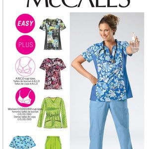 Sewing Pattern for Misses'/Women's Scrubs Tops Dress | Etsy Scrub Top Pattern Free, Scrubs Uniform Pattern, Top Pattern Free, Scrub Caps Pattern, Moccasin Pattern, Lace Poncho, Womens Scrub Tops, Plus Size Sewing, Hairpin Lace