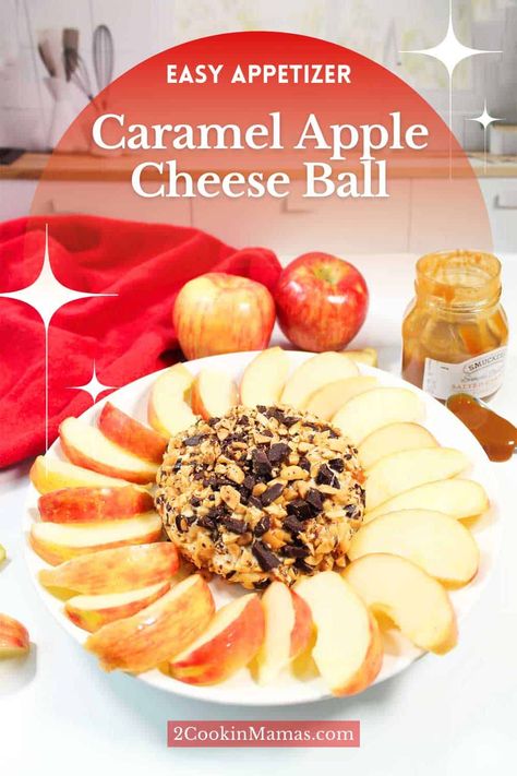 This Caramel Apple Cheese Ball is a delicious appetizer with the perfect balance of sweet and tangy. Rich cream cheese is swirled with caramel creating flavors reminiscent of caramel-coated apples. Roll the cheeseball in chocolate and nuts and serve with sliced apples for an irresistible treat for fall and holiday get-togethers. Apple Cheese Ball, Apple Cheese, Cheese Ball Recipes Easy, Cheesecake Balls, Cream Cheese Ball, Phyllo Cups, Sliced Apples, Holiday Appetizer, Apples And Cheese