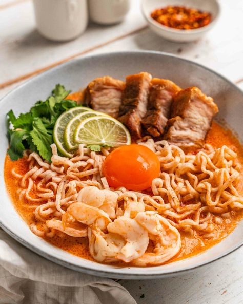 Ultimate Tom Yum Noodle Soup | Culinary Cartel Tomyum Noodle Soup, Tom Yum Noodle Soup, Tom Yum Noodles, Substitute Ingredients, Thai Noodle Soups, Tom Yum Paste, Fried Udon, Raw Prawns, Tom Yum Soup