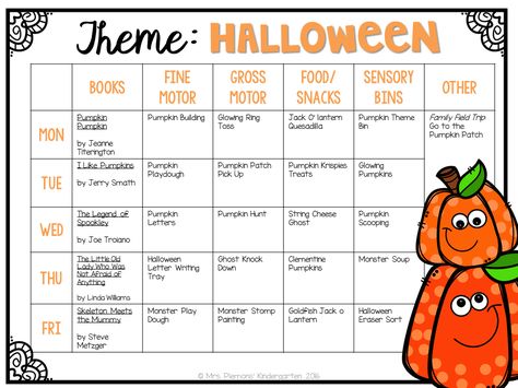 Tons of Halloween themed activities and ideas. Weekly plan includes books, fine motor, gross motor, sensory bins, snacks and more! Perfect for fall in tot school, preschool, or kindergarten. October Lesson Plans, Halloween Lesson Plans, Daycare Lesson Plans, October Lessons, Daycare Curriculum, Daycare Themes, Halloween Lesson, Toddler Curriculum, Toddler Lessons