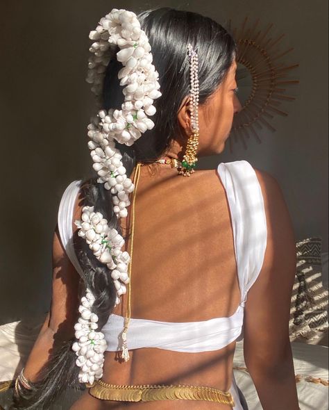 Braiding My Own Hair, Two Worlds Collide, Goddess Aesthetic, Worlds Collide, White Saree, Indian Photoshoot, Two Worlds, Herbal Oil, Indian Aesthetic