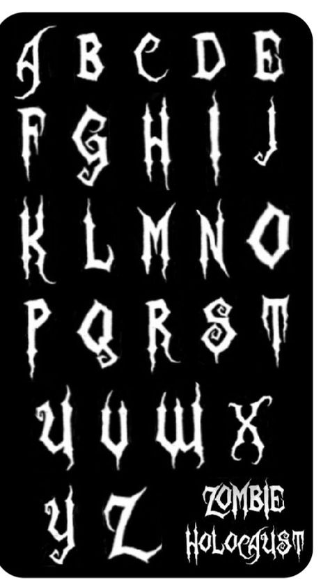 Scary Graffiti Lettering, Edgy Fonts Typography, Emo Font Alphabet, Evil Lettering Fonts, Graphiti Alphabet Fonts, Edgy Fonts Alphabet, Horror Font Alphabet, Cursed Tattoo Lettering, Goth Handwriting