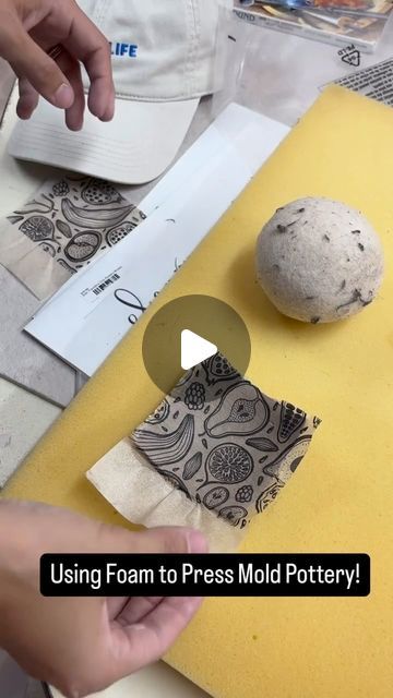 Elan Transfers on Instagram: "Who’s a fan of using foam to press mold pots? 🙋‍♀️

Watch 👀 as @lupineceramics adds our Fruit Transfers with a brayer and then she uses foam and a round ball to press form tiny plates! 

We love to use wind glass bottoms in the studio to make little plates. What is your go to form to use when press forming with foam?

#elantransfers #ceramicdecals #pottery #functionalceramics #underglazetransfers #underglaze  #wheelthrownpottery #ceramicdesign #potterymaking #potterywheel #potterytools #pottersofinstagram #potterylove #ceramicartist #potterystudio #madeinaskutt #potteryvideo #modernceramics #handbuiltpottery #graphicpots #wheelthrown #handmadepottery #potteryreel" Ceramic Press Mold Bowls, Clay Forms, Clay Inspo, Glazing Techniques, Pottery Videos, Hand Built Pottery, Pottery Tools, Wheel Thrown Pottery, Pottery Glazes