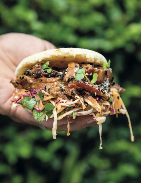 Enjoy the tasty blend of Hoisin-Glazed Ribs Arepa with Korean slaw—a fusion of Asian and Latin flavours in each bite! @rpscicobooks @FireflyBooksLtd #IrenaStein #arepa #areparecipes Korean Slaw, Glazed Ribs, Sous Vide Machine, Red Pepper Paste, Pork Glaze, Ribs On Grill, Corn Flour, Hoisin Sauce, Slice Of Bread