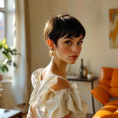 30 Gorgeous Pixie Haircuts And Hairstyles To Unleash Your Inner Trendsetter - Glamour Corner Grunge Pixie Haircut, Vintage Pixie Cut, Feminine Short Hair, Feminine Pixie Cuts, Pixie Cut With Highlights, Easy Wedding Guest Hairstyles, Shaved Design, Vintage Pixie, Pixie Sticks