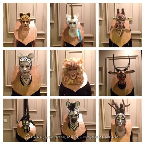 Amazing Taxidermy Animal Heads Group Costume Animal Head Halloween Costumes, Taxidermy Costume, Funny Group Costumes, Carnaval Costume, Brady Bunch, Costume Tutorial, Homemade Costumes, Halloween Costume Contest, Up Costumes