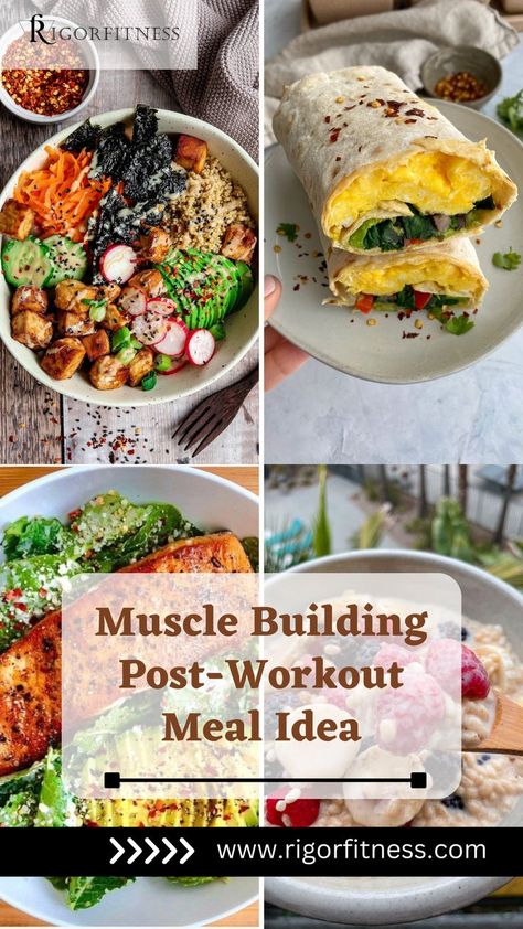 You need a nutritious lunch after an exercise. What should you eat to maximise muscle growth and recovery? Easy post-workout meals with protein, carbohydrates, and healthy fats listed below. Smoothies, salads, sandwiches, bowls, and more. Pin this now and try them out! | rigorfitness.com Meals With Protein, Healthy Fats List, Fat Loss Muscle Gain, Post Workout Meals, Nutritious Lunch, Workout Meals, Gym Food, Muscle Gain, Post Workout Food