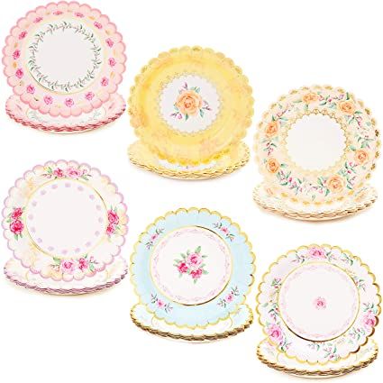 Tea Party Supplies, Floral Paper Plates, Baby Shower Plates, Floral Party Decorations, Plastic Party Plates, Baby Shower Tea, Spring Baby Shower, Tea Party Decorations, Floral Paper