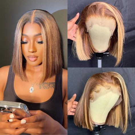 Short Bob Lace Front Wigs, Blonde Highlights Bob, Straight Hair Highlights, Blonde Bob Wig, Straight Weave Hairstyles, Invisible Lace, Curly Bob Wigs, Bob Lace Front Wigs, Brazilian Remy Hair