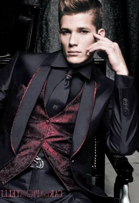 This would be too cool with an Asian design to it. Wrath Aesthetic, Hampton Wedding, Men Fashion Suit, Shifting Outfits, Vampire Wedding, Goth Stuff, Gothic Men, High Fashion Men, Mens Fashion Work