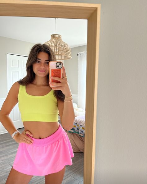 Our best selling Bryn tank for 3+ years is BACK IN STOCK! This tank is a must have for Summer 🌸🍉🍓🌼 Shop all 5 colors that are fully stocked! #seamlesstanks #summervibes #ootd #tank #womensfashion Neon Athletic Outfits, Cute Preppy Athletic Outfits, Preppy Fits Summer, Colorful Shorts Outfits, Cute Neon Outfits, Comfy Preppy Outfits, Basic Preppy Outfits, Preppy Athletic Outfits, Neon Outfit Ideas