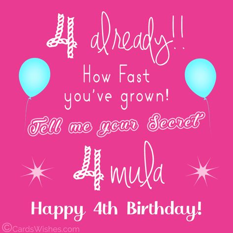 Happy 4th Birthday Wishes for 4-Year-Old Baby Happy 4th Birthday Girl, Baby Birthday Wishes, My Son Quotes, Birthday My Son, Simple Birthday Message, Message To Daughter, Cute Birthday Messages, 1st Birthday Wishes, Short Birthday Wishes